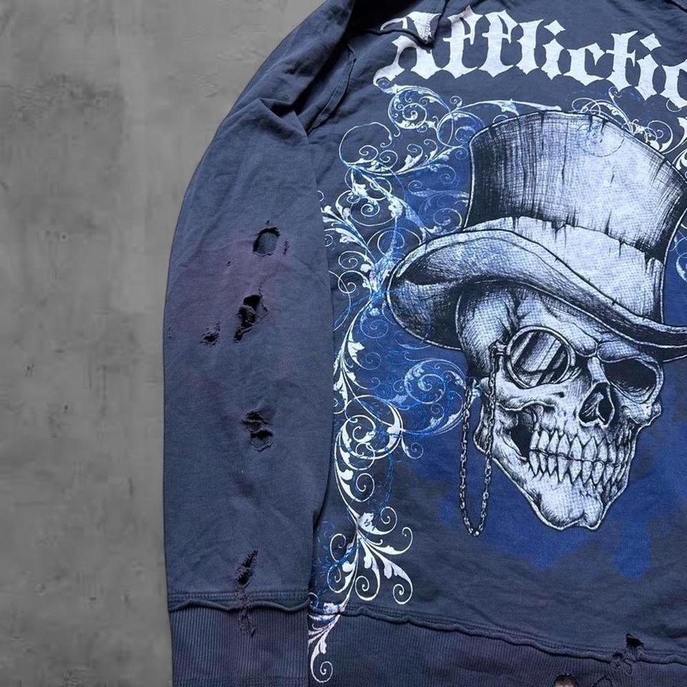 Y2K Vintage 2000s skater grunge Affliction skull hoodie - Picture 5 of 5